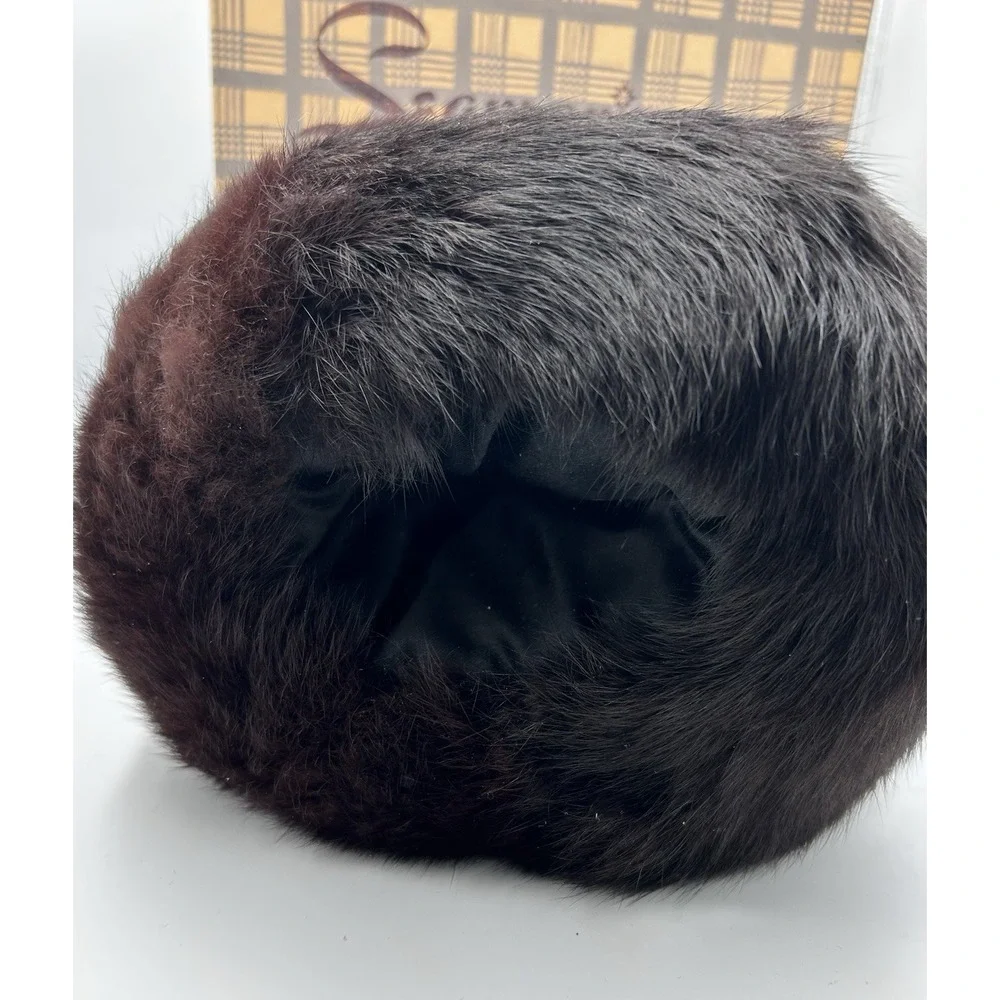 Vintage Black Brown Mink Satin Lined Hand Warmer Fur Muff 8